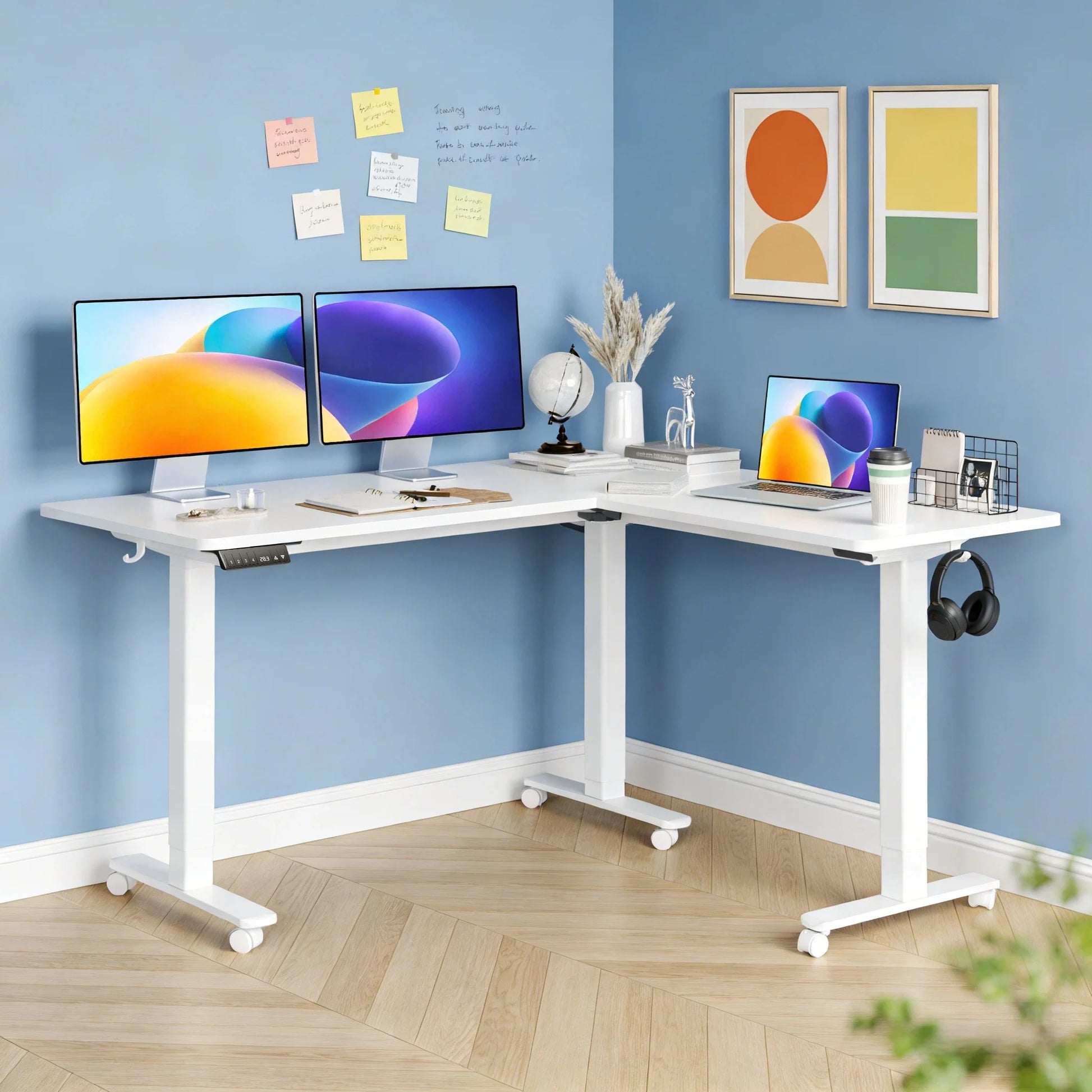L Shaped Standing Rolling Desk - 63X55 Inch 