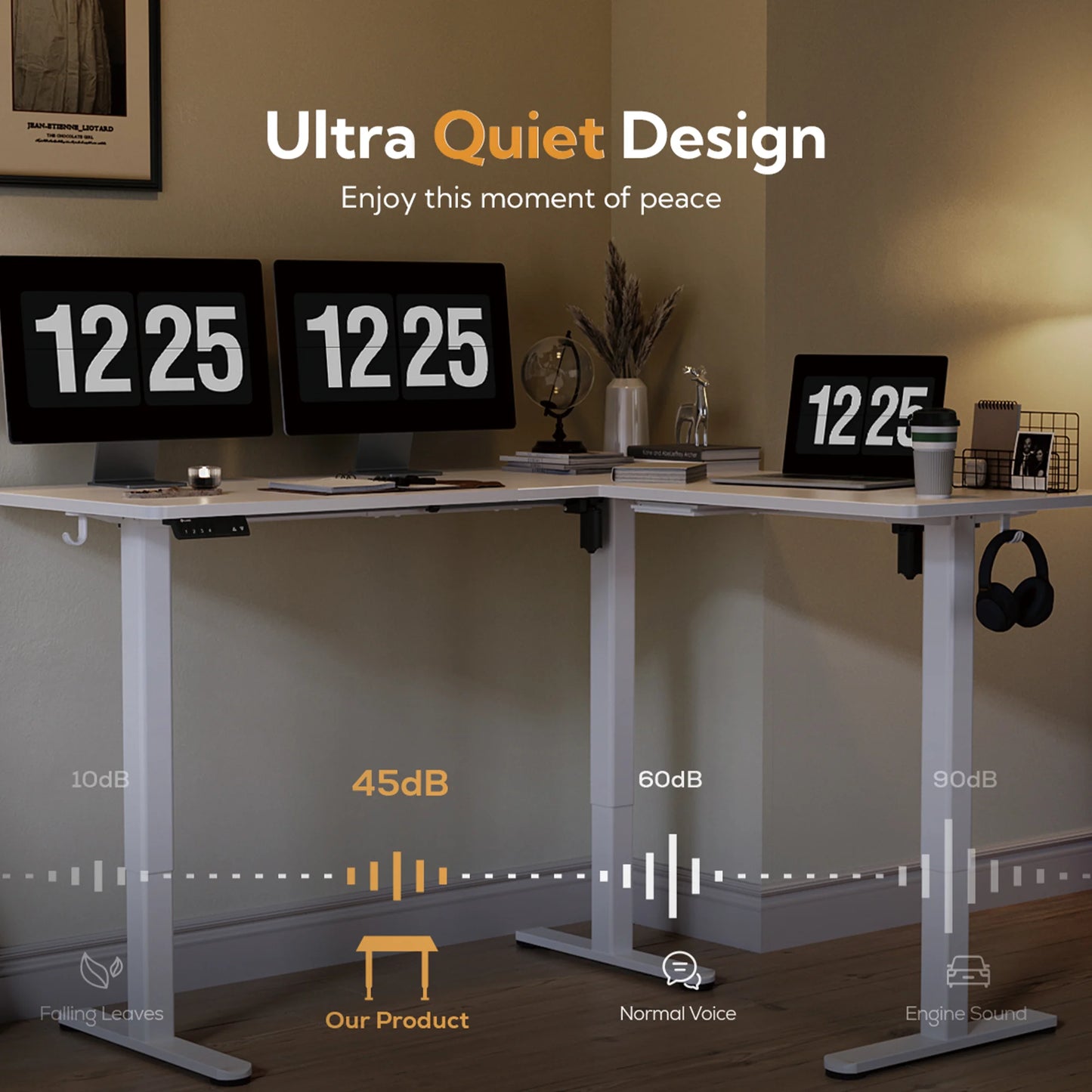 L Shaped Standing Rolling Desk - 63X55 Inch 