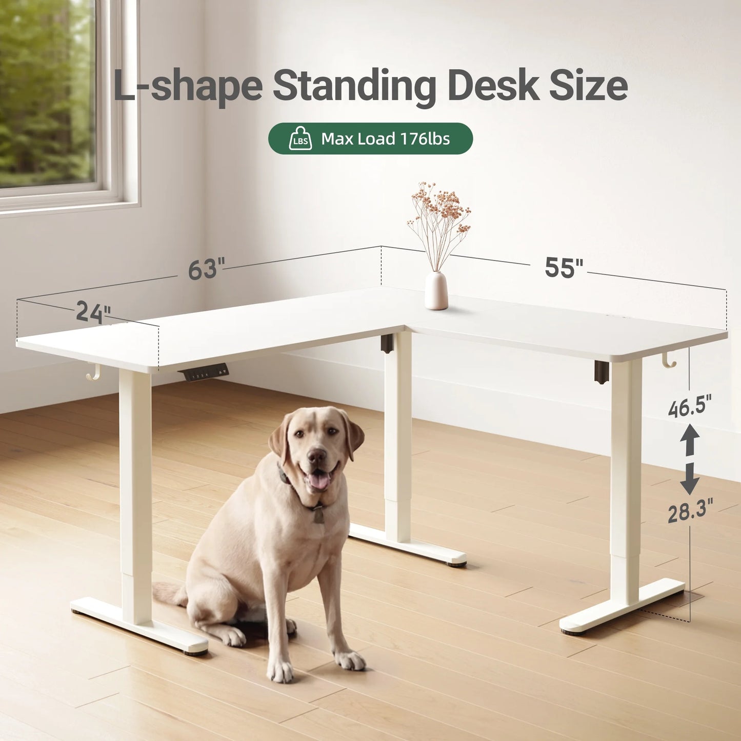 L Shaped Standing Rolling Desk - 63X55 Inch 