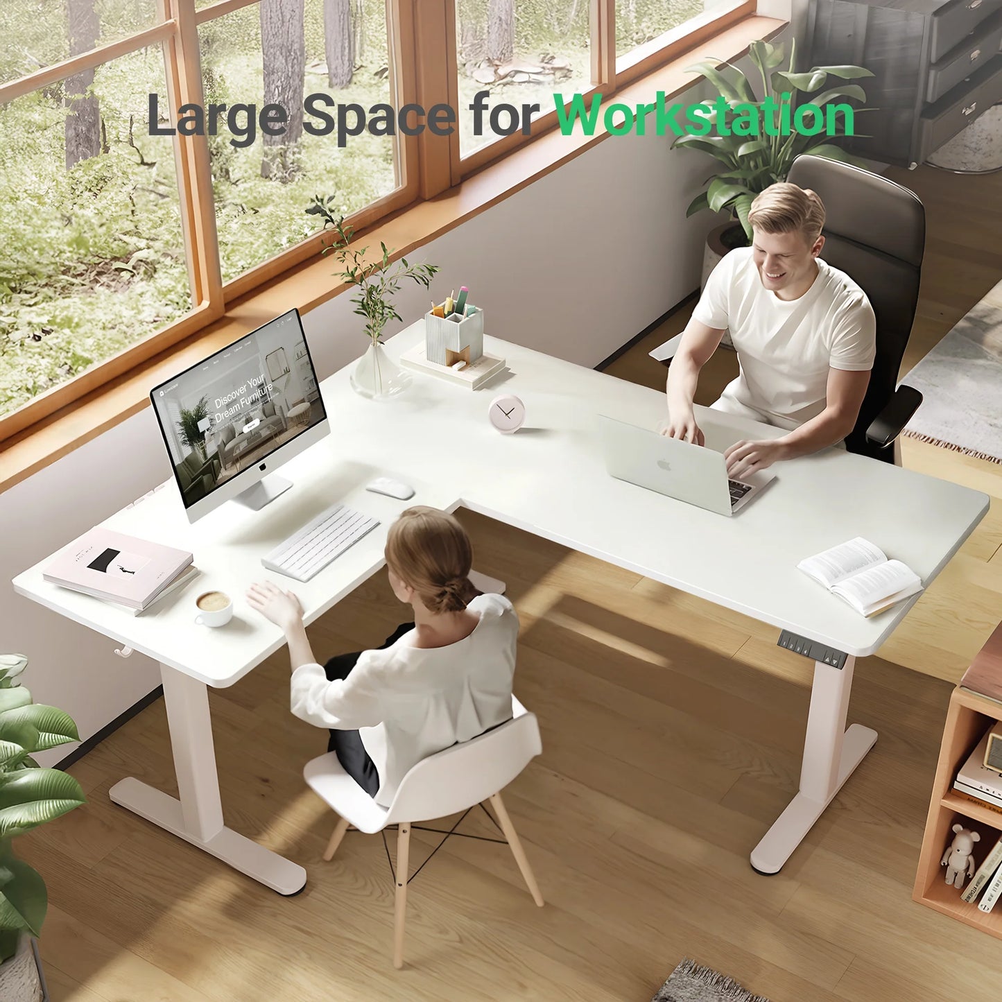 L Shaped Standing Rolling Desk - 63X55 Inch 