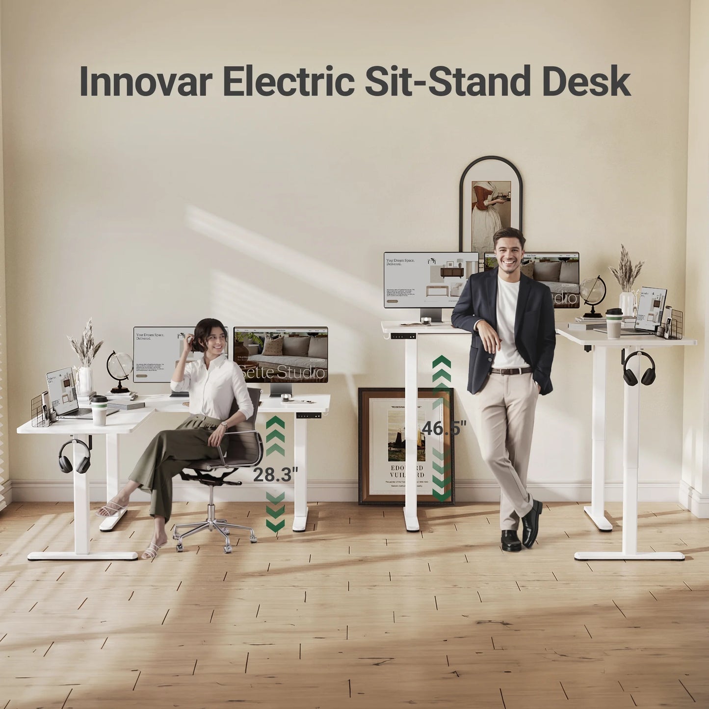 L Shaped Standing Rolling Desk - 63X55 Inch 