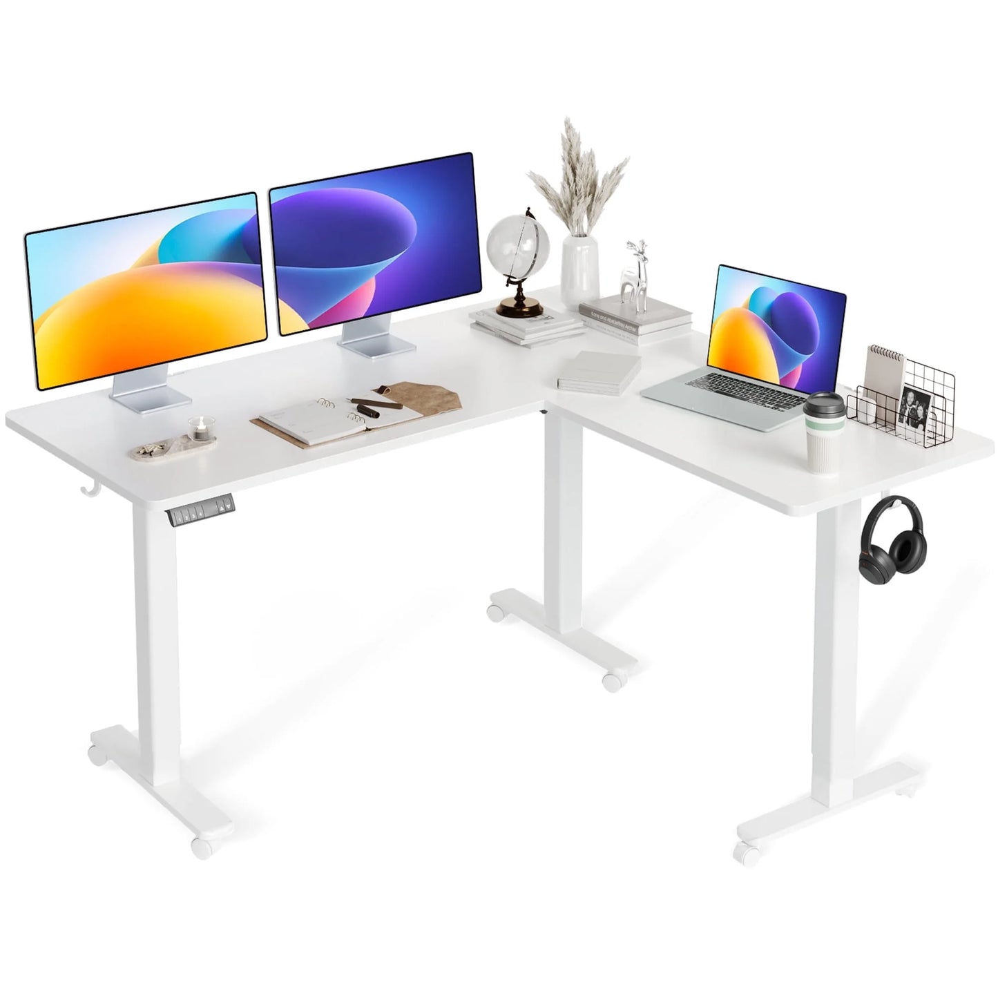 L Shaped Standing Rolling Desk - 63X55 Inch 