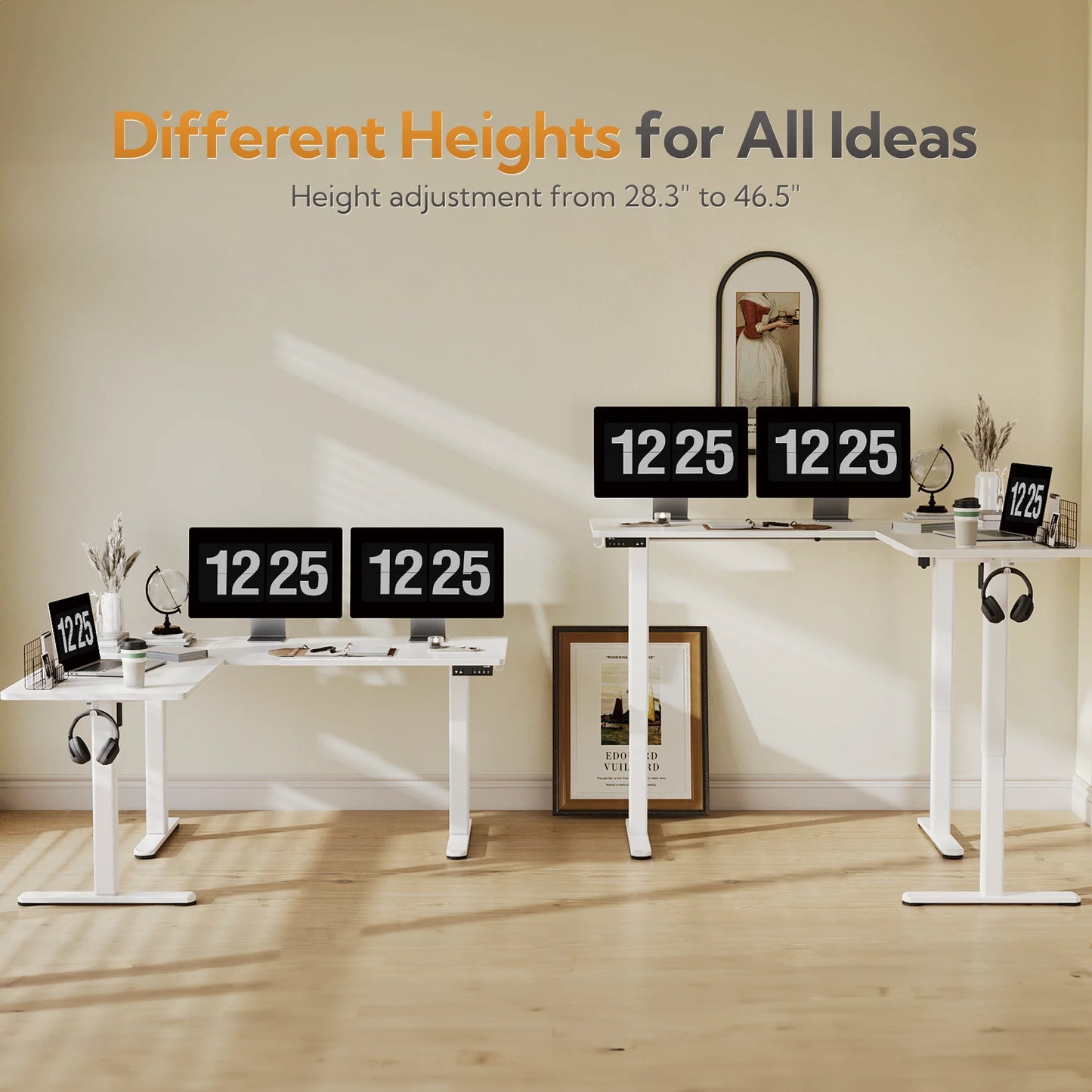 L Shaped Standing Rolling Desk - 63X55 Inch 