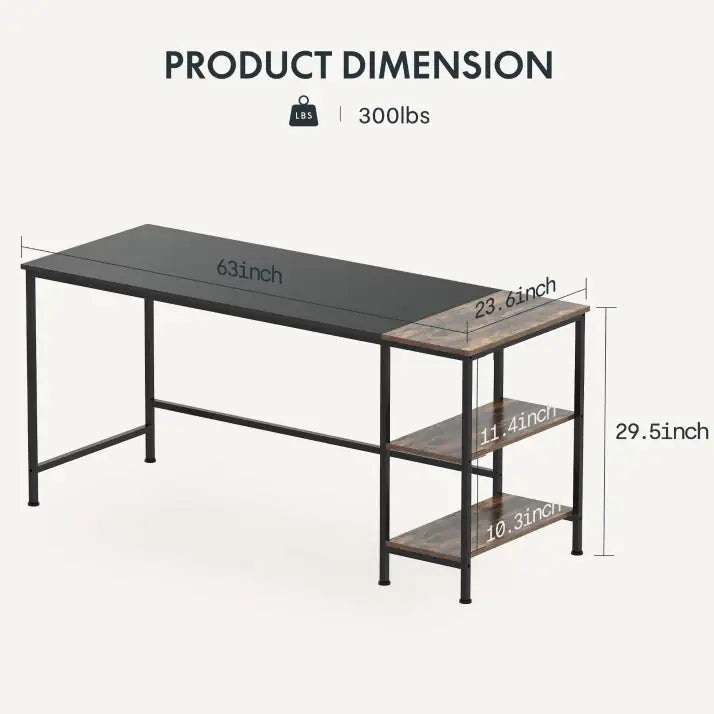 63 Inch Computer Workstation Black