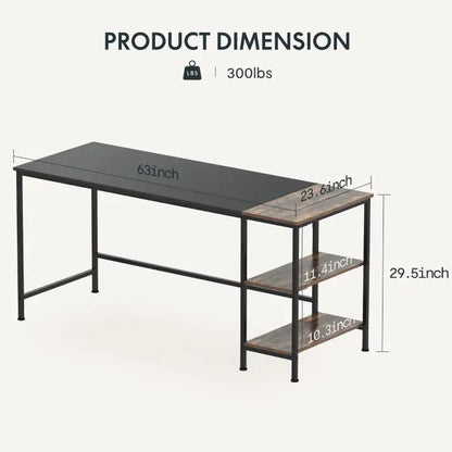 63 Inch Computer Workstation Black